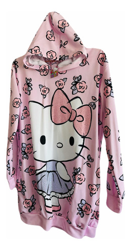 Chamarra Sudadera Ligera Larga Moda Rosa Flores Gato Michi