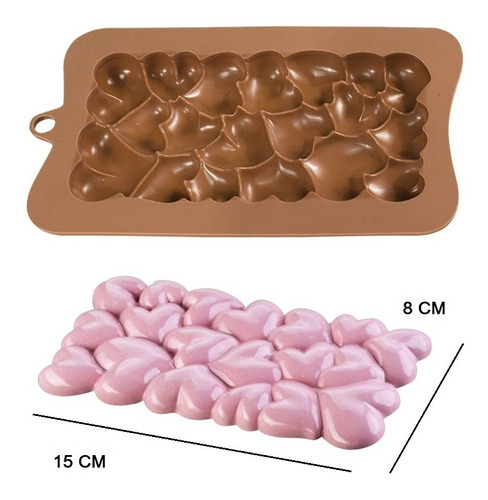 Molde De Silicon Barra De Chocolate Corazones Repostería