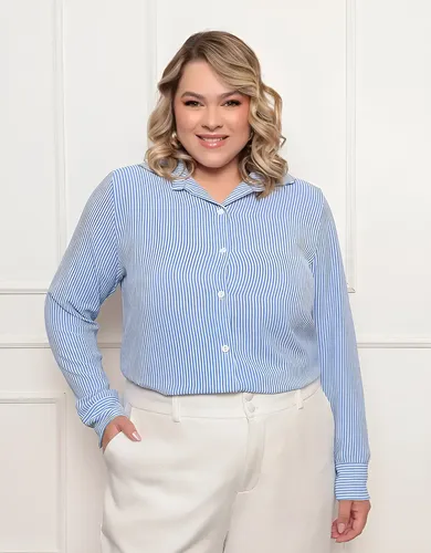 Camisa Plus Size Feminina Listrada Social Botão Clássica