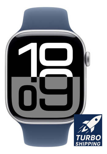 Funda De Aluminio Plateado Para Apple Watch Series 10 Gps 46 Mm Con Correa Deportiva Vaquera M/l Envío Más Rápido