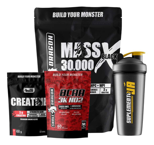 Kit Mass C/ Creatina + Bcaa 3k + Creatine + Shaker Buanilha Sabor Chocolate ao leite