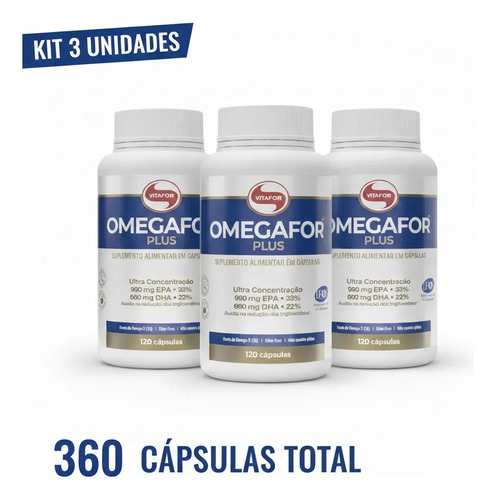 Kit 3 Ômega 3 Vitafor Omegafor Plus 120 Caps Alta Concentração