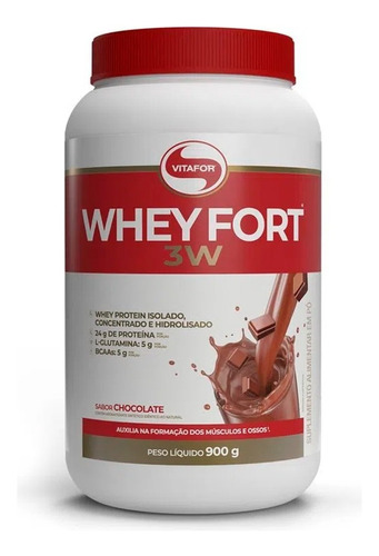 Whey Fort 3W Vitafor Proteina em Po Sabor Chocolate. Em Pote De 900g