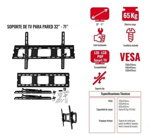 Soporte De Pared Para Tv Monitor Tcl De 32 A 71 Fijo