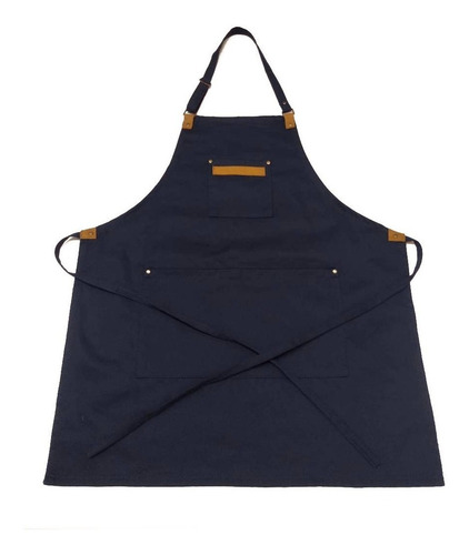 Delantal Gabardina Azul Y Cuero Vacuno Genuino Cocina Hogar