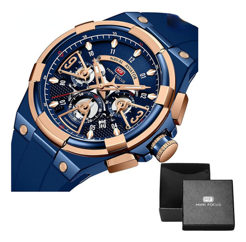 Reloj De Cuarzo Ahuecado Mini Focus Luminous Casual Color Del Bisel Rose Blue