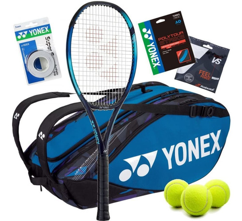 Equipo Tenis Yonex Ezone 98 Azul Cielo Encordado Poly Tour +