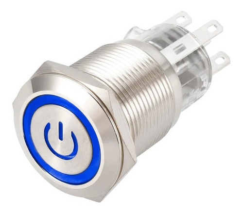 Imagen 1 de 9 de Boton Pulsador De Metal Momentáneo Led Con Logo - 16mm Azul