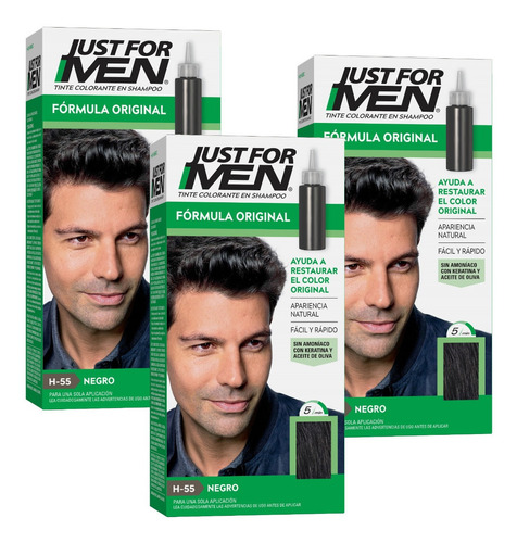 Just For Men Colorante En Shampoo Cubre Canas Pack 3un