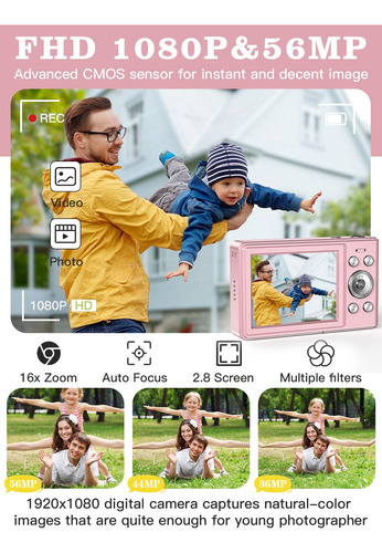 Cámara Digital Fhd 1080p 56 Mp Para Niños Con Zoom 16x