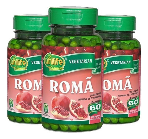 Kit Com 3 Romã 60 Cápsulas Unilife Vitamins Sabor Sem Sabor