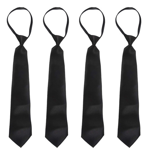 4 Corbatas De Poliéster Negro Liso Con Cremallera Suave Para