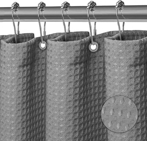 Cortina De Baño De Tela Para Ducha Impermeable 1.8m+ganchos Gris