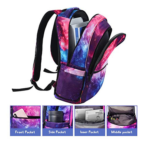 Mochilas Escolares Niñas Set Almuerzo Galaxy Púrpura
