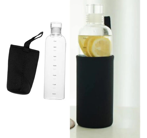 Botella De Agua De Escala De Tiempo Vidrio 750ml Con Tapa