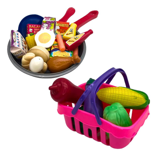 Frigideira Infantil + Comidinha De Brinquedo Cesta Legumes