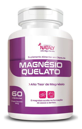 Magnésio Quelato Premium 260mg/porção 60 Caps 500mg Nataly