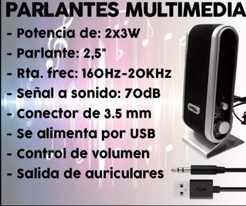 Parlante Stereo Multimedia Eqqus Ts- 128 Pc O Notebook 3.5mm Gris