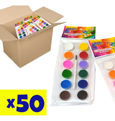 Acuarela Escolar 12 Colores Caja Mayoreo C50 Paletas Mussa