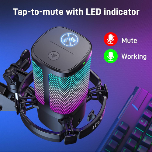 Micrófono Gamer Usb De Condensador Rgb Con Brazo Articulado Y Soporte De Mesa Para Computador Pc Y Celular Streaming Podcast Uhuru