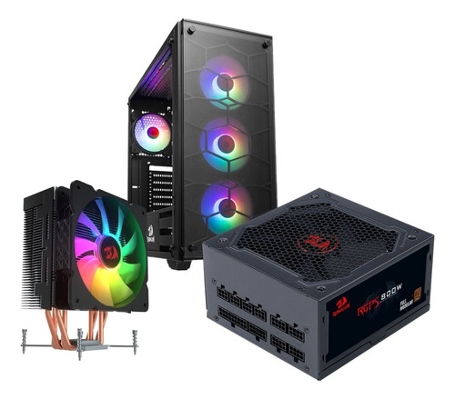 Combo Gabinete Negro Abanicos Rgb, Fuente 800w, Cooler Aire