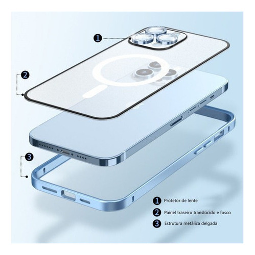 Funda Magsafe con marco de metal para iPhone 12, 13 y 14, color azul para iPhone 13 Pro