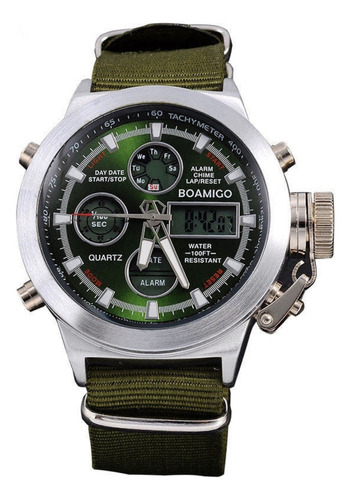 Reloj Boamigo Táctico / Correa De Tela/ Color Verde