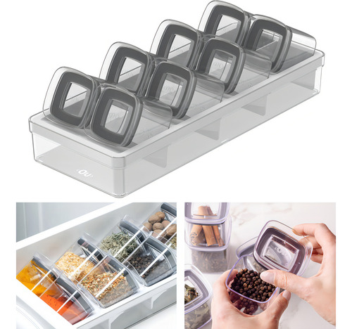 Organizador de condimentos de cocina hermético transparente de 9 piezas o