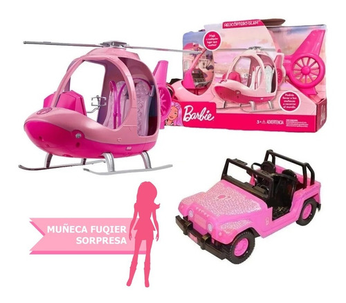 Barbie Helicoptero + Jeep + Muñeca Sorpresa Original Lelab