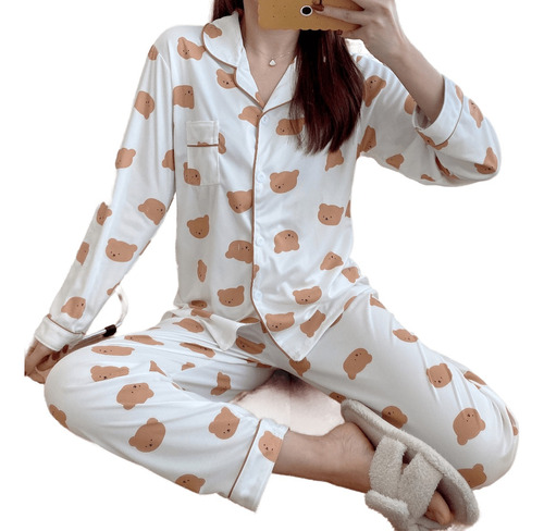 Pijama Femenino Camisa Manga Larga Pantalón Mujer