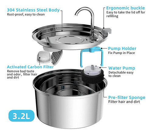 Fuente De Agua Inteligente De Acero Inoxidable Para Gatos