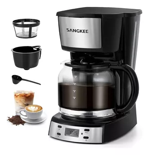 Sangkee Cafetera De Goteo, Cafetera Eléctrica 12 Tazas De Cafe Programable Con Temporizador De 24h, 1.8l Jarra De Vidrio,Electrodomesticos Cocina Cafetera Compacta Con Filtro Permanente Y Cuchar, DPS1