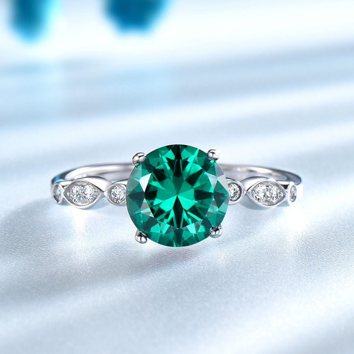 Aro Anillo De Compromiso En Plata 925 Con Gema De Esmeralda