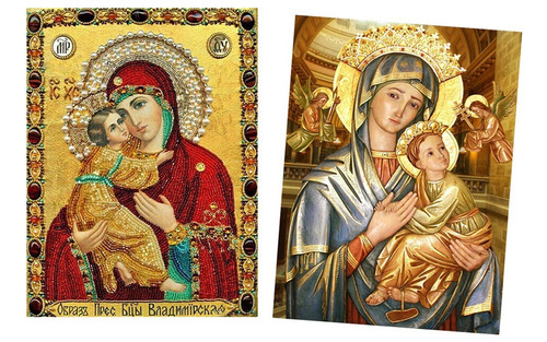 2 Pinturas Religiosas De Diamante De La Virgen María.
