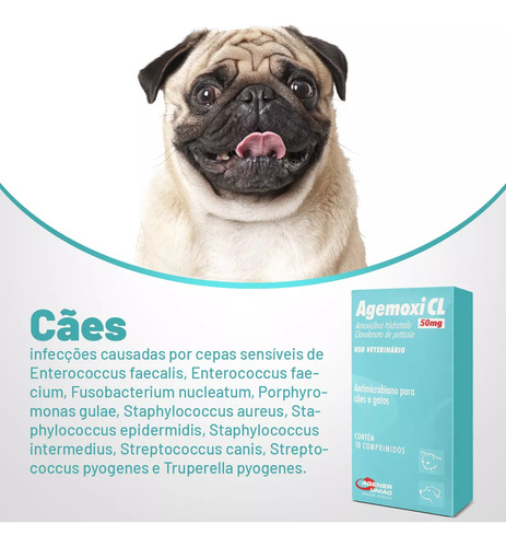 Kit 3 Agemoxi Cl 50mg 10 Compr Antibiótico Para Cães E Gatos