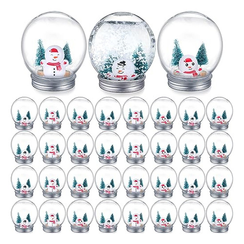 32 Set Christmas Clear Snow Globes Kit Plastic Water Gl...