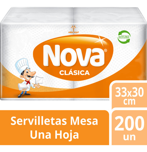 Servilleta Clasica Blanca 200un Nova