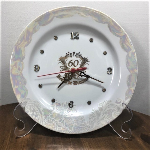 Relógio Porcelana Bodas De Diamante 60 Anos Casamento