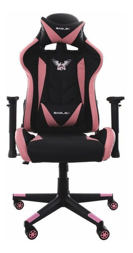 Cadeira de escritório Cadeiras Inc Pro gamer ergonômica  preto e rosa com estofado de couro sintético