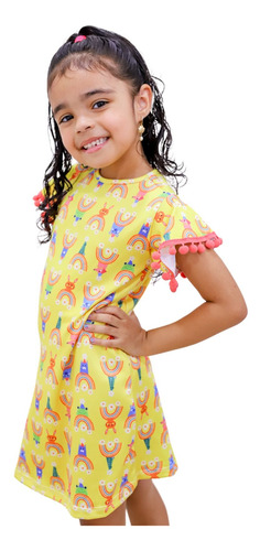 Vestido Infantil Menina Verão Suplex Pompom Estampado