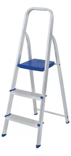 Banqueta Escada Aluminio Dobrável Reforçada 3 Degraus Cor Azul