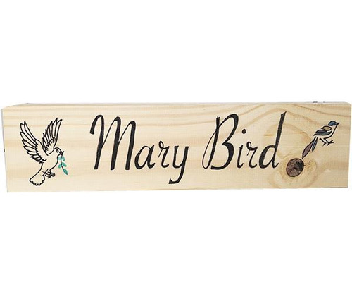 Placa Decorativa Em Madeira Pinus Mary Bird 10x50cm