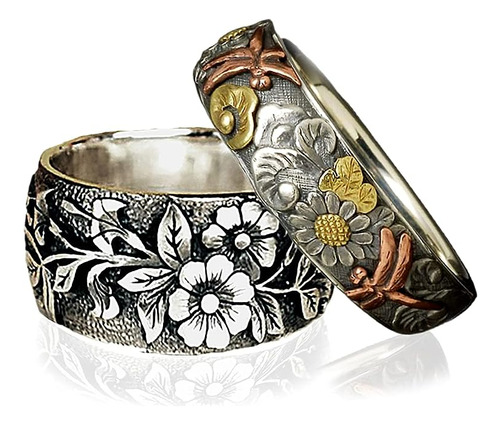 Juego Anillos Flores Plata 925 Girasol Diente Margaritas Ani