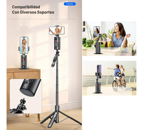 Soporte Celular 360 Seguimiento Facial Auto Face + Control Negro