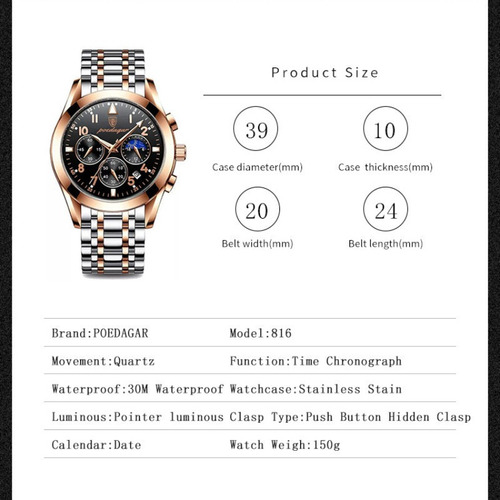 Reloj Poedagar Classic Calendar De Cuarzo Inoxidable