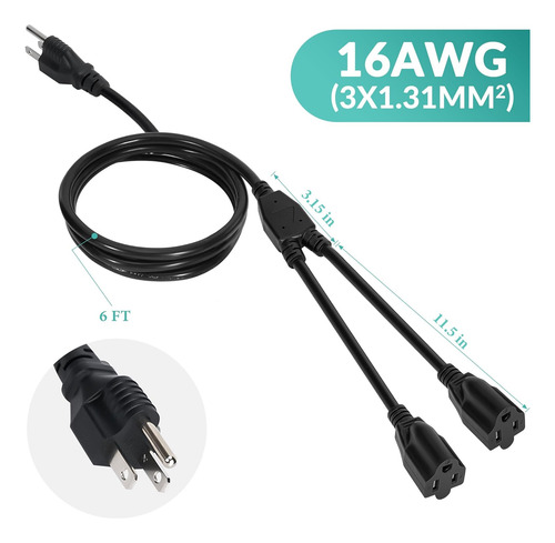 Cable Divisor De Corriente De 2 Vías 6 Ft Cable De Ext...