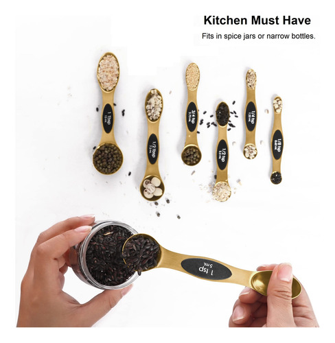 Juego De Cucharas Medidoras Magnéticas De Acero Inoxidable Oro