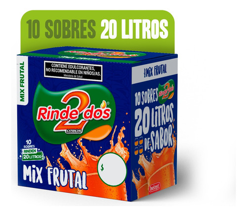 Jugo En Polvo Rindedos Mix Frutal 13g X 10u 2 Lt