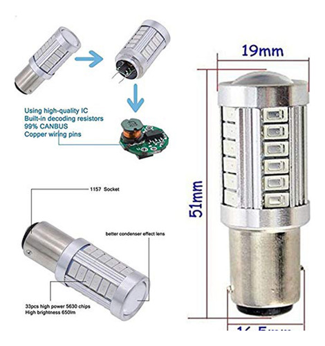 4 Piezas Rojas 1157 P21/5w Bay15d Superbrillantes 33 Smd 563