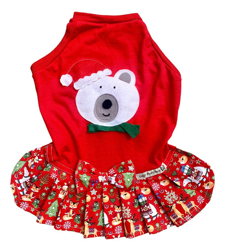 Roupa Cães Cachorro-lolô - Fêmea - Natal Vermelho Urso - Pet